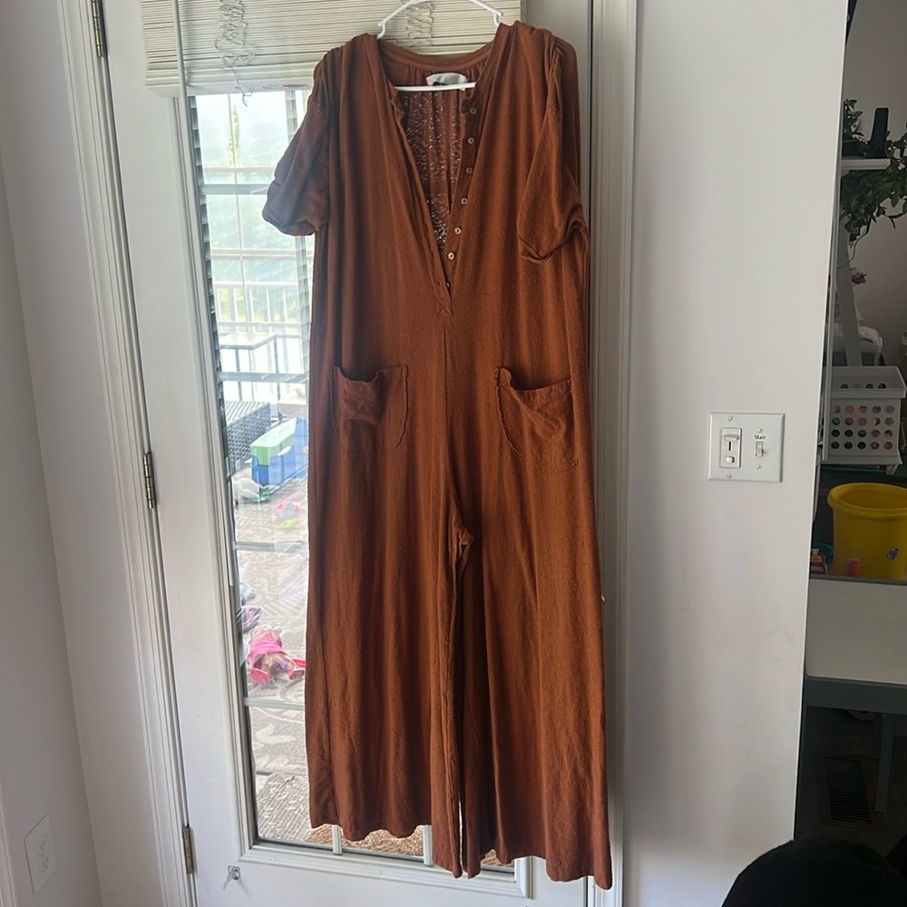 Free People FP Beach My Go To Jumper Orange Oversized Wide Leg Jumpsuit Small